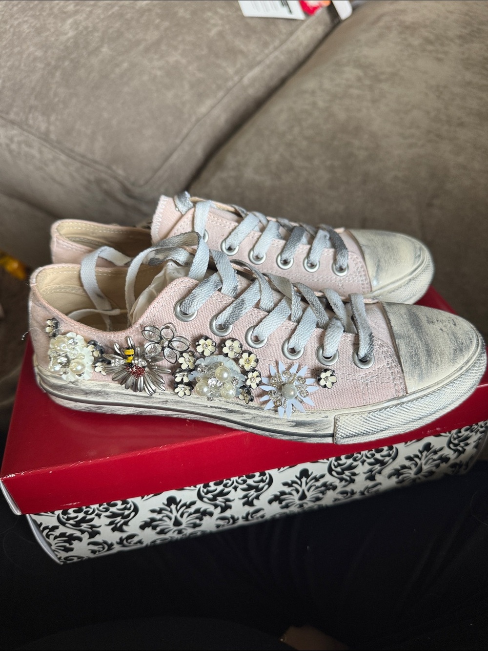 naughty monkey Pink Floral Embellished Lace-Up Sneakers